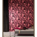 Papeldecor|Tropisches rosa Tapete mit schwarzen Palmen und modernem Glanz|Tapeten
