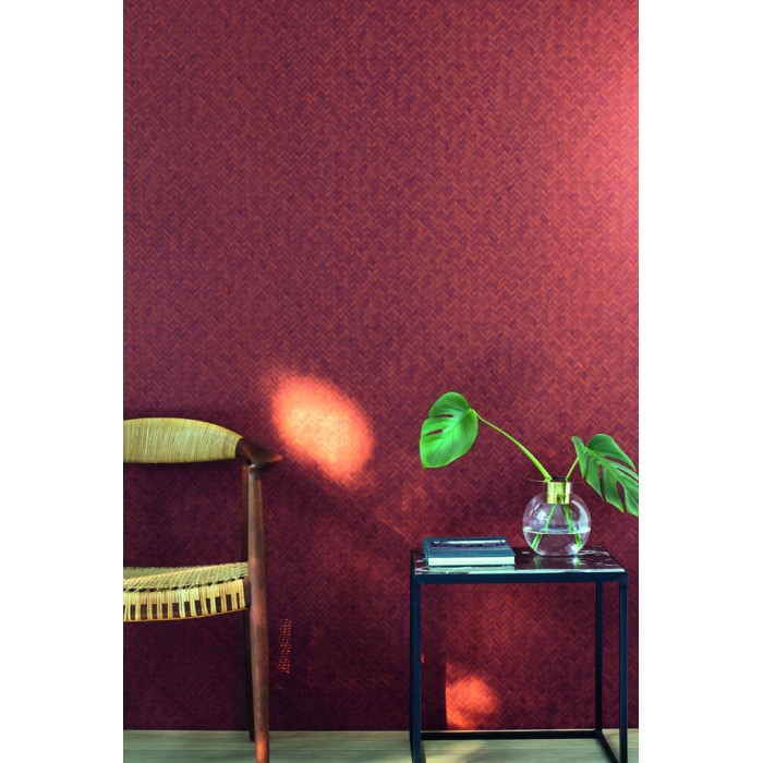 Papel pintado color granate efecto estera de mimbre -  220-5208