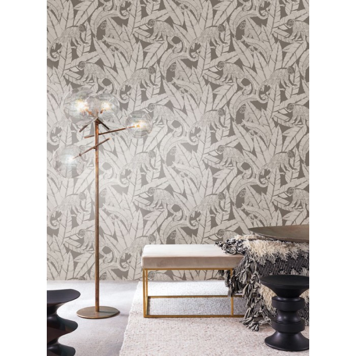 Papeldecor|Papier peint tropical africain avec singes et feuilles de bananier|Papier Peint