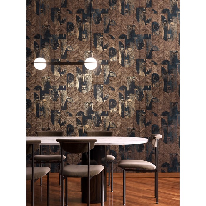 Papeldecor|Ethnische Tapete mit afrikanischen Masken in Braun und Schwarz|Tapeten