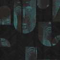 Papeldecor|Papel pintado étnico negro con máscaras africanas azules|Papel Pintado