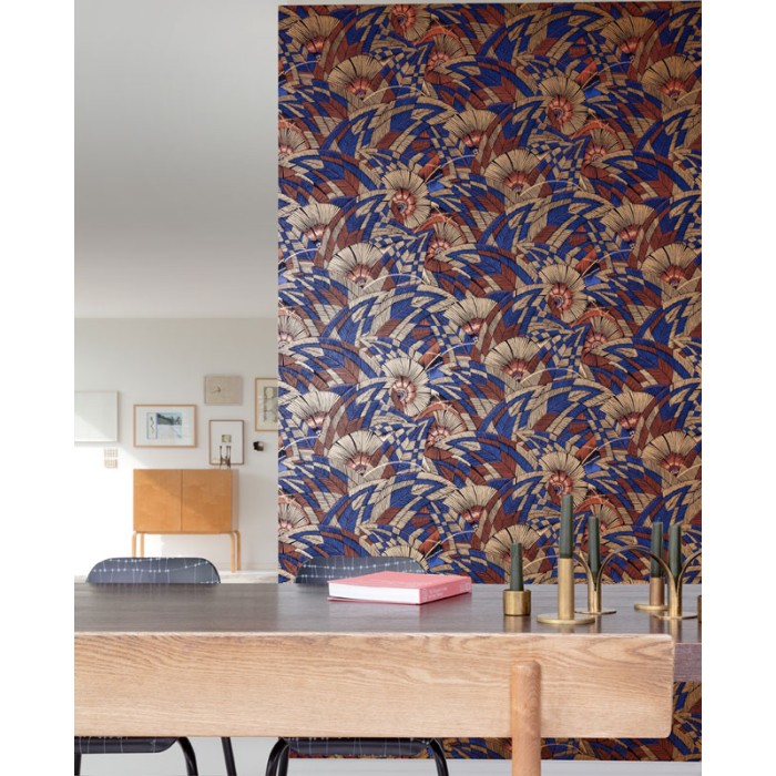 Papeldecor|Papel pintado grandes hojas de jungla azul y doradas|Papel Pintado