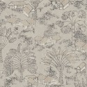 Papeldecor|Papier peint village africain avec des palmiers tropicaux effet textile|Papier Peint