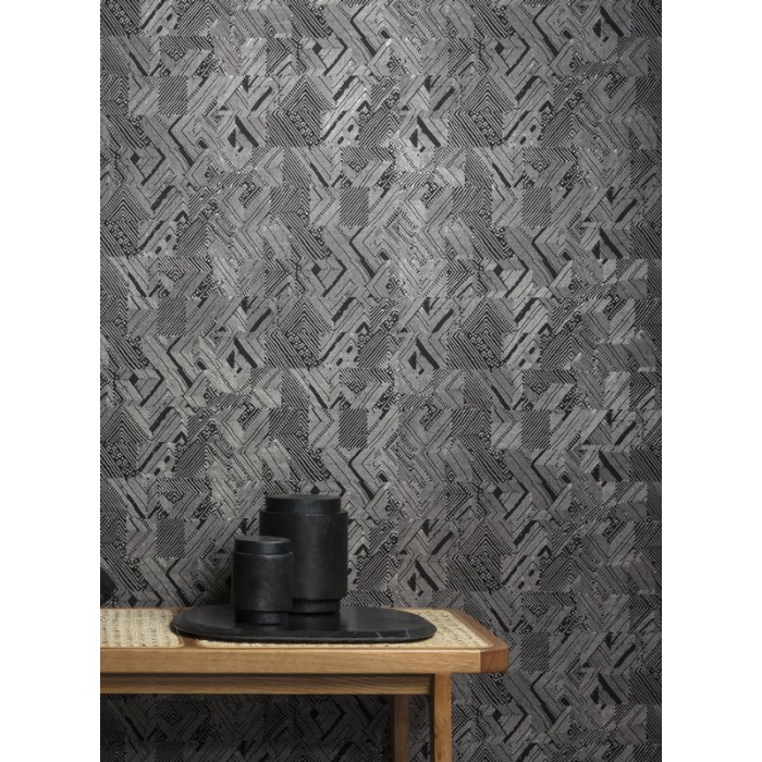 Papel pintado geométrico de estilo étnico y moderno negro -  220-5239
