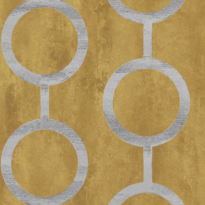 Papeldecor|Papel pintado mostaza con círculos grises en forma de eslabones|Papel Pintado