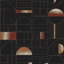 Papeldecor|Papel pintado moderno con formas curvas y círculos marrón y negro|Papel Pintado
