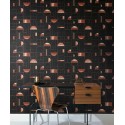 Papeldecor|Papel pintado moderno con formas curvas y círculos marrón y negro|Papel Pintado