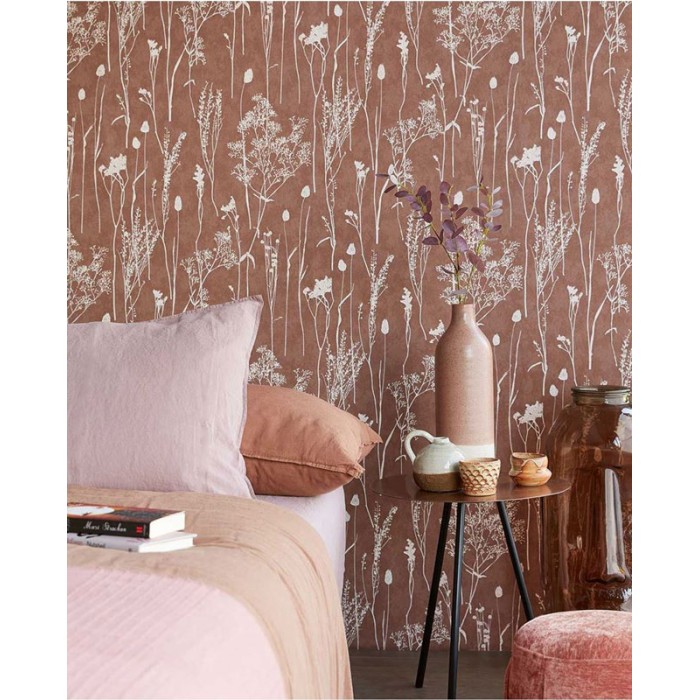 Papeldecor|Papier peint floral style nordique marron cuivre avec bouquets|Papier Peint