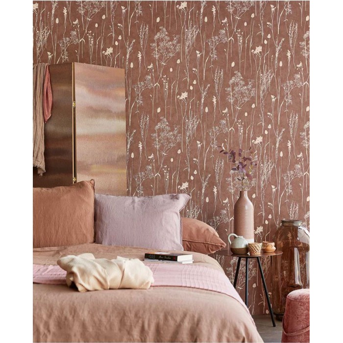 Papeldecor|Vliestapete Floral Nordisch Kupferbraun mit Sträußchen|Tapeten