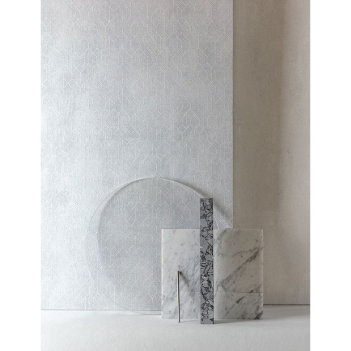 Papel pintado geométrico marrón con formas de trenza o enrejado gris -  220-5255