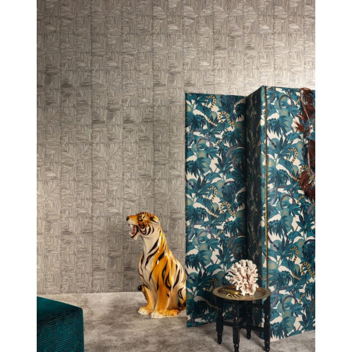 Papeldecor|Wallpaper handcrafted wicker with geometric patterns in stone gray|Wallpaper