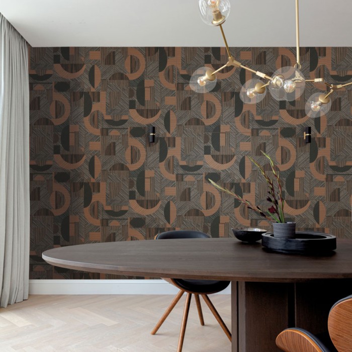 Papeldecor|Modernes geometrisches 3D-Tapetendesign in Champagner und metallischem Grau|Tapeten
