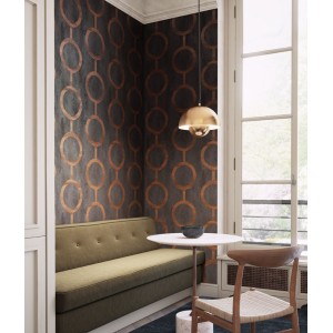 Casamance|Papier peint motif entrelacé cuivre doré métallisé|Haut Gamme 2