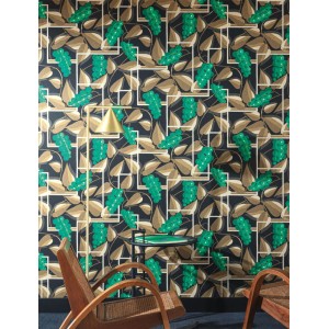Borastapeter|Tapete Vertikalstreifen Art Nouveau blau gold Stil|Art Deco 2