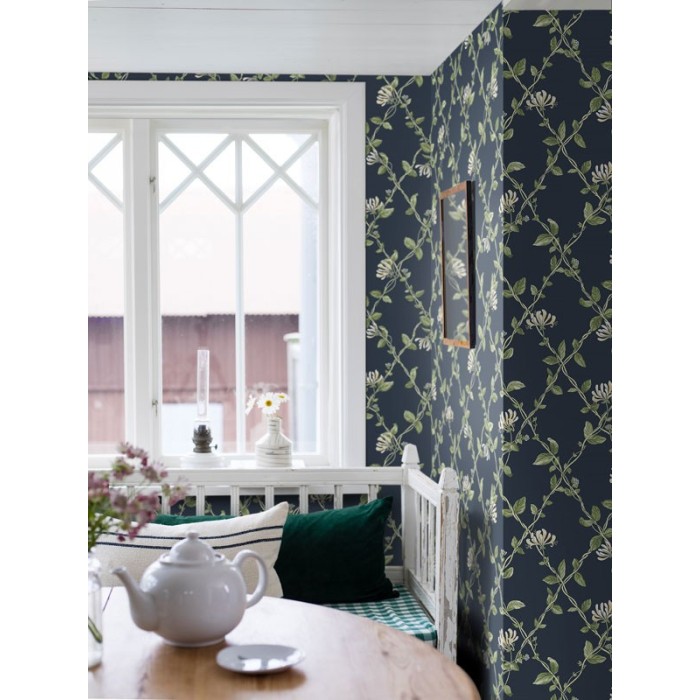 Borastapeter|Papel pintado floral atemporal azul|Papel Pintado