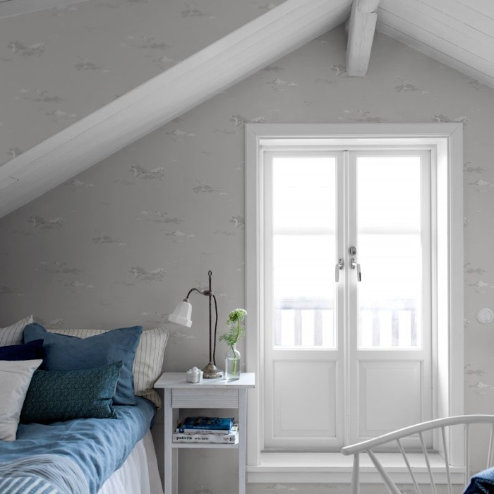 Borastapeter|Papel pintado paisaje marino gaviotas elegante gris claro|Papel Pintado