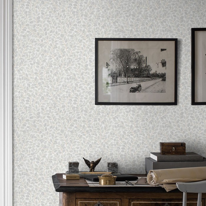 Borastapeter|Papel pintado floral nórdico hojas gris|Papel Pintado