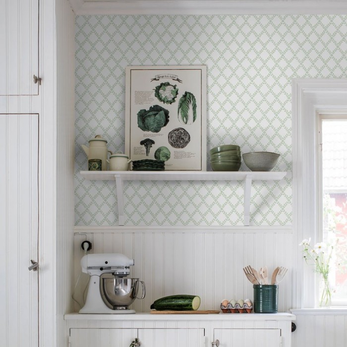 Borastapeter|Papel pintado enrejado floral verde|Papel Pintado