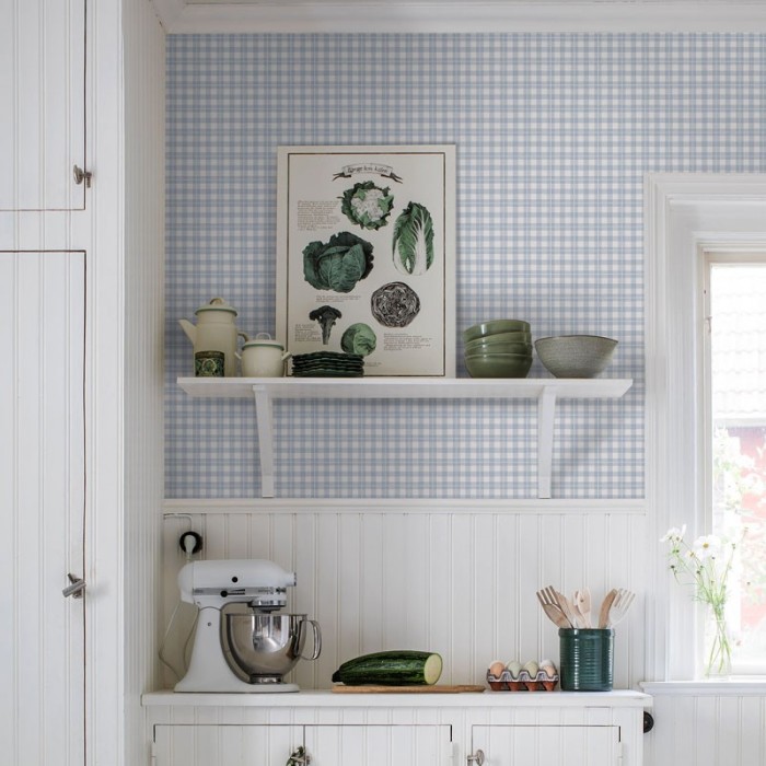 Borastapeter|Papier peint carreaux vichy bleu crème|Carreaux