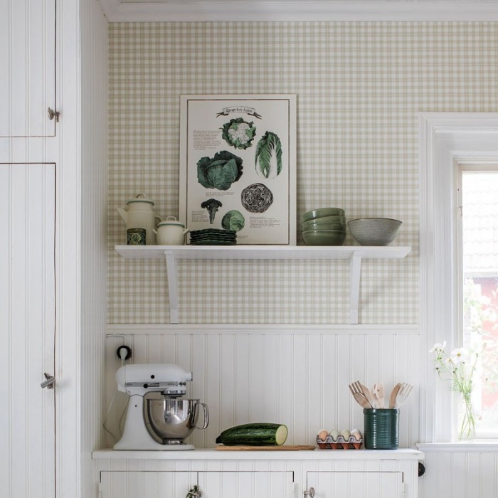 Borastapeter|Papier peint carreaux vichy beige blanc|Carreaux