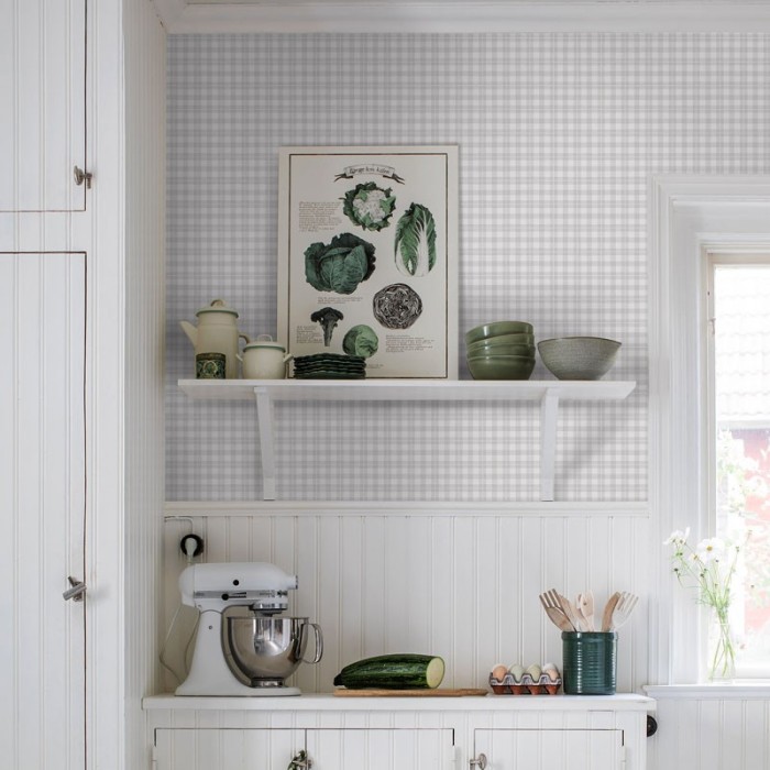 Borastapeter|Papier peint carreaux vichy gris blanc|Carreaux