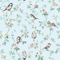 Borastapeter|Papier peint romantique oiseaux rouges fleurs bleu|Romantique