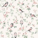 Borastapeter|Papier peint romantique oiseaux rouges fleurs rose|Romantique