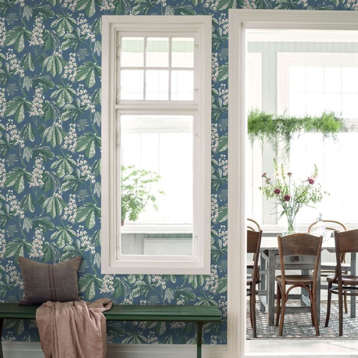 Borastapeter|Tapete dunkelgrau grün Kastanienblätter floral|Tapeten