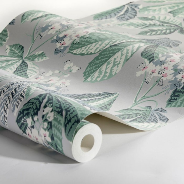 Borastapeter|Wallpaper light grey chestnut leaves floral|Wallpaper
