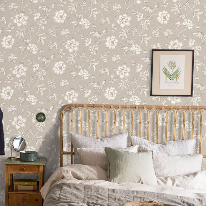 Papel pintado flores grandes tallos marrón beige - Borastapeter In Bloom 7206