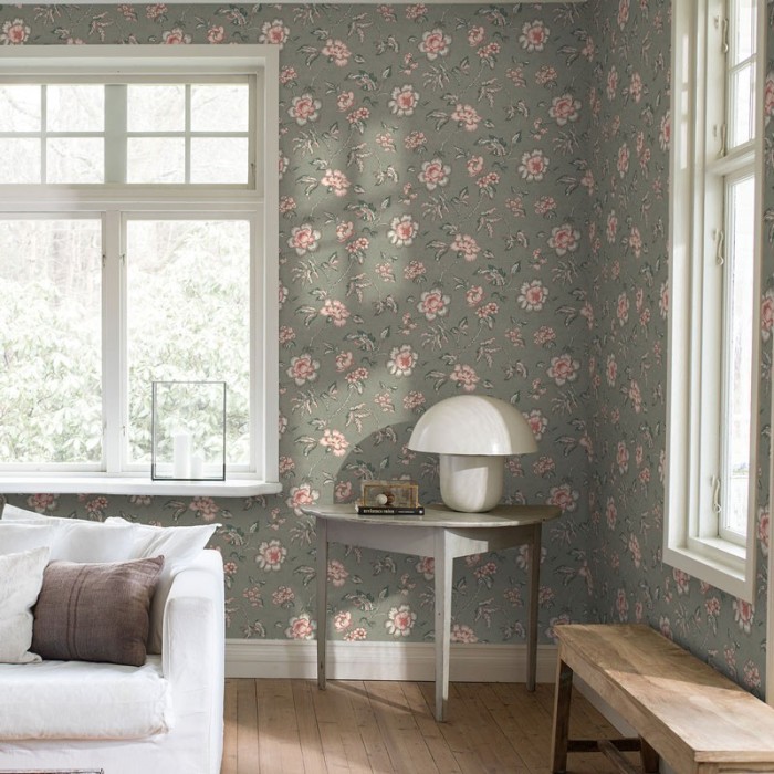 Papel pintado flores grandes modernos verdes - Borastapeter In Bloom 7209