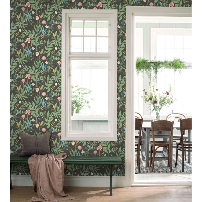 Papel pintado tulipanes lirios primavera negro - Borastapeter In Bloom 7219