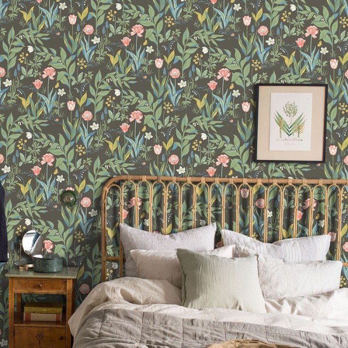 Papel pintado tulipanes lirios primavera negro - Borastapeter In Bloom 7219