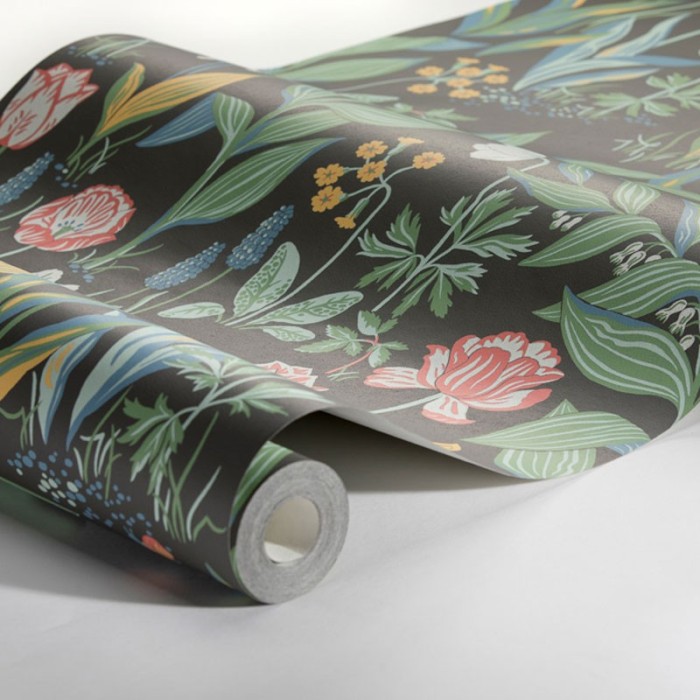 Papel pintado tulipanes lirios primavera negro - Borastapeter In Bloom 7219