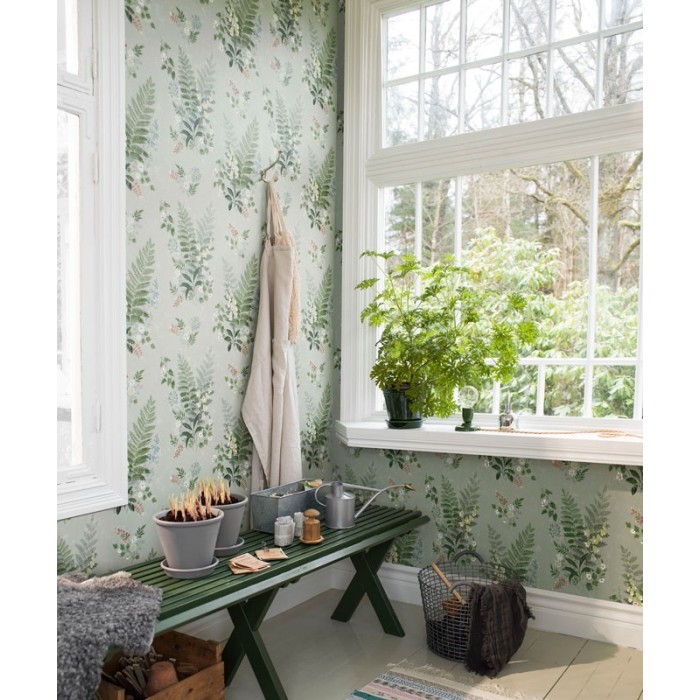 Borastapeter|Papel pintado flores silvestres verde|Papel Pintado