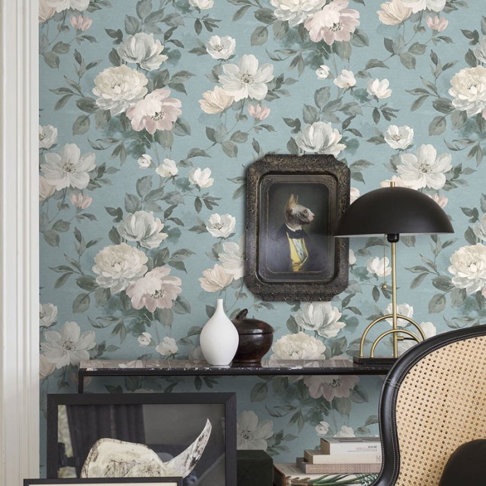 Borastapeter|Papel pintado peonias flores grandes blancas verde|Papel Pintado