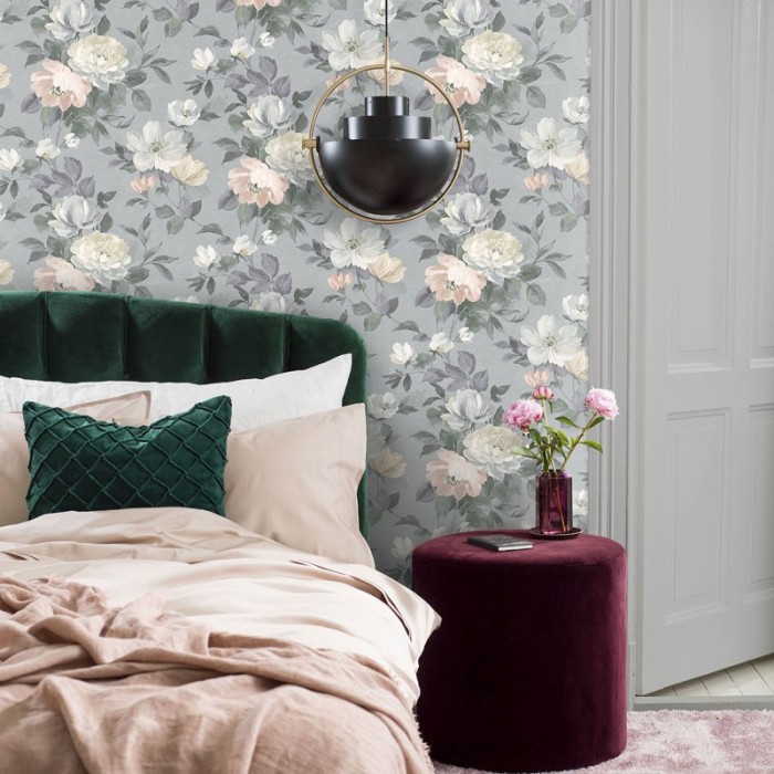 Borastapeter|Tapete sanftgrau elegante große Blumen|Tapeten