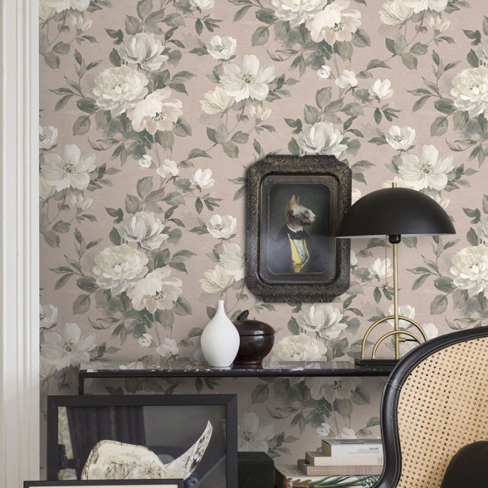 Papel pintado peonias elegante gris rosa pálido - Borastapeter In Bloom 7225