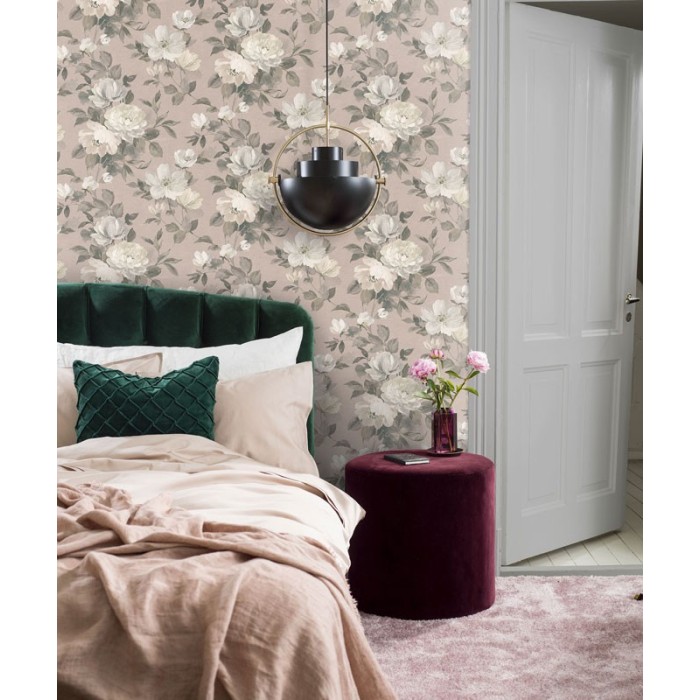 Papel pintado peonias elegante gris rosa pálido - Borastapeter In Bloom 7225