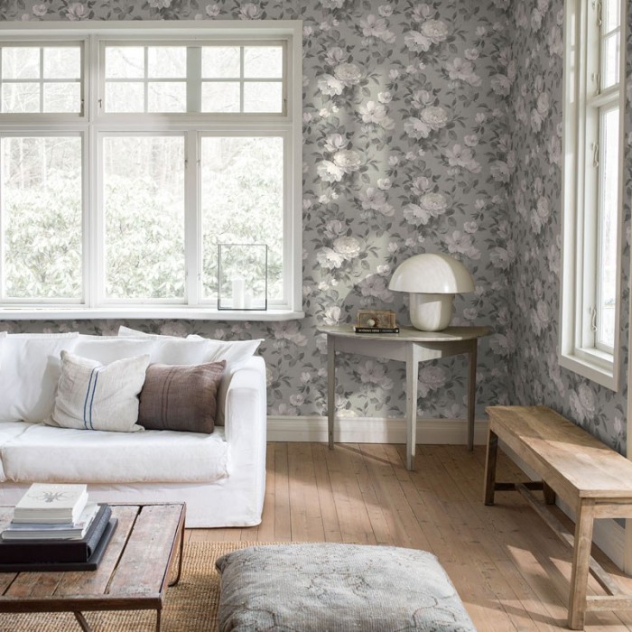 Borastapeter|Tapete silbergrau floral|Tapeten