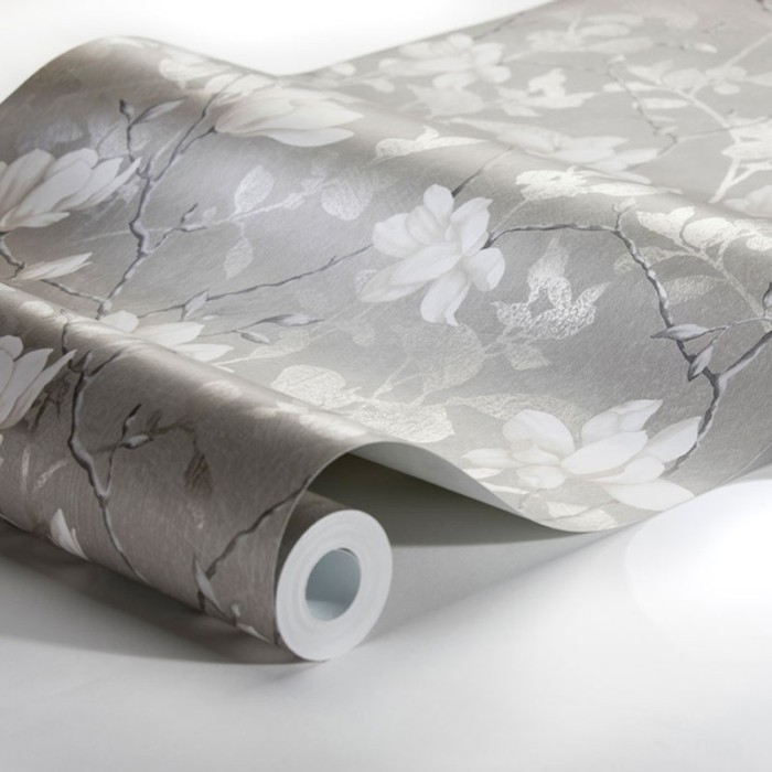 Papel pintado magnolias blancas plateado - Borastapeter In Bloom 7227
