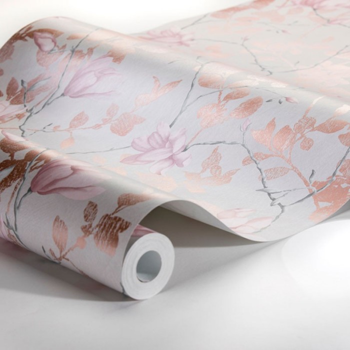Borastapeter|Papier peint magnolias roses métalliques|Papier Peint