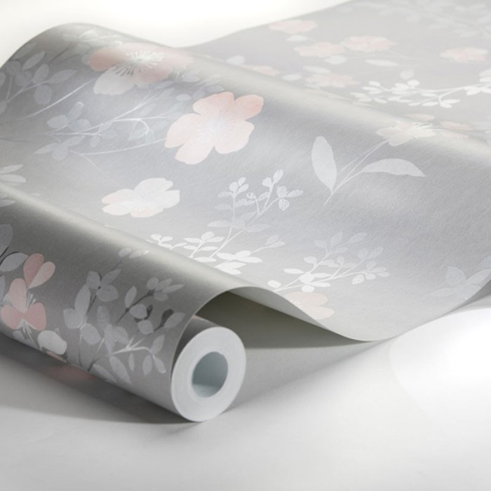 Borastapeter|Papier peint fleurs gris argent métallisé|Papier Peint