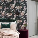 Borastapeter|Tapete dunkelgrünes Laub rosa Blumen|Tapeten