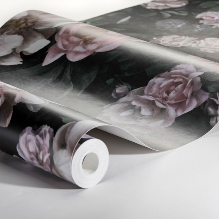 Borastapeter|Papel pintado flores rosas follaje verde oscuro|Papel Pintado