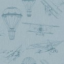 Papeldecor|Kindertapete Flugzeuge und Heißluftballons blau|Tapeten-Ausverkauf