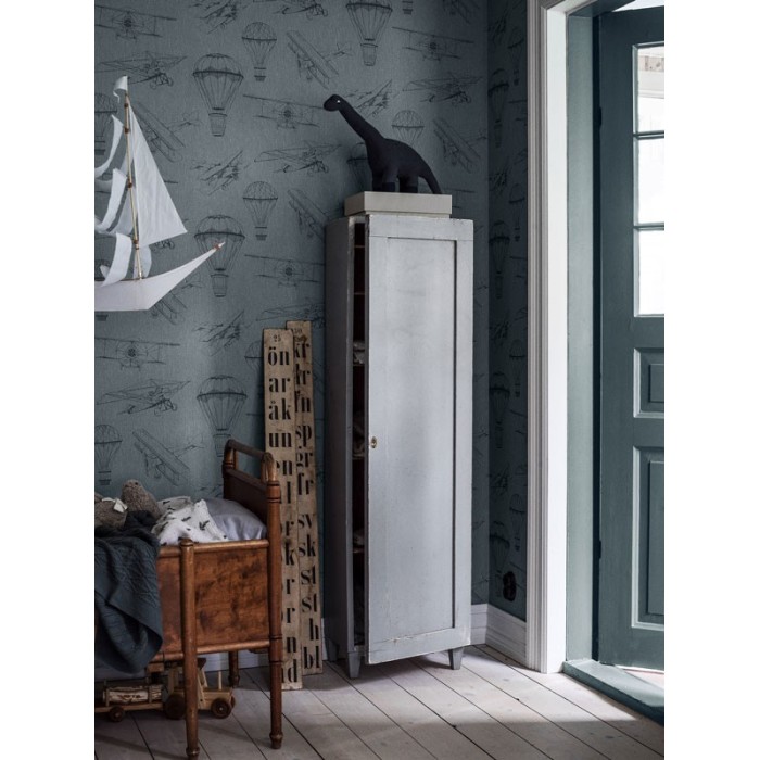 Papeldecor|Kindertapete Flugzeuge und Heißluftballons blau|Tapeten-Ausverkauf