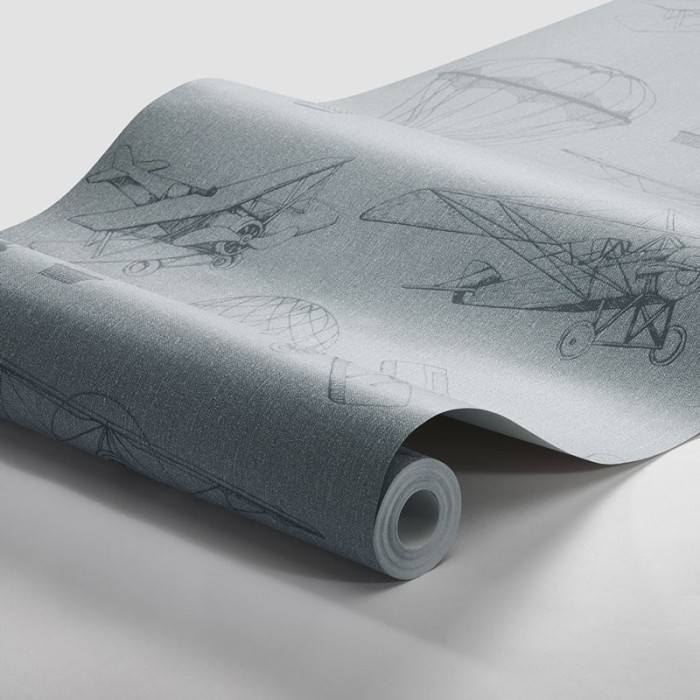 Papeldecor|Papier peint enfant avions et montgolfières bleu|Liquidation