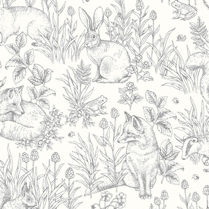 Borastapeter|Papel pintado infantil nórdico zorros conejos bosque|Papel Pintado