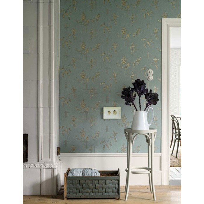 Borastapeter|Papel pintado Art Deco floral turquesa dorado|Papel Pintado